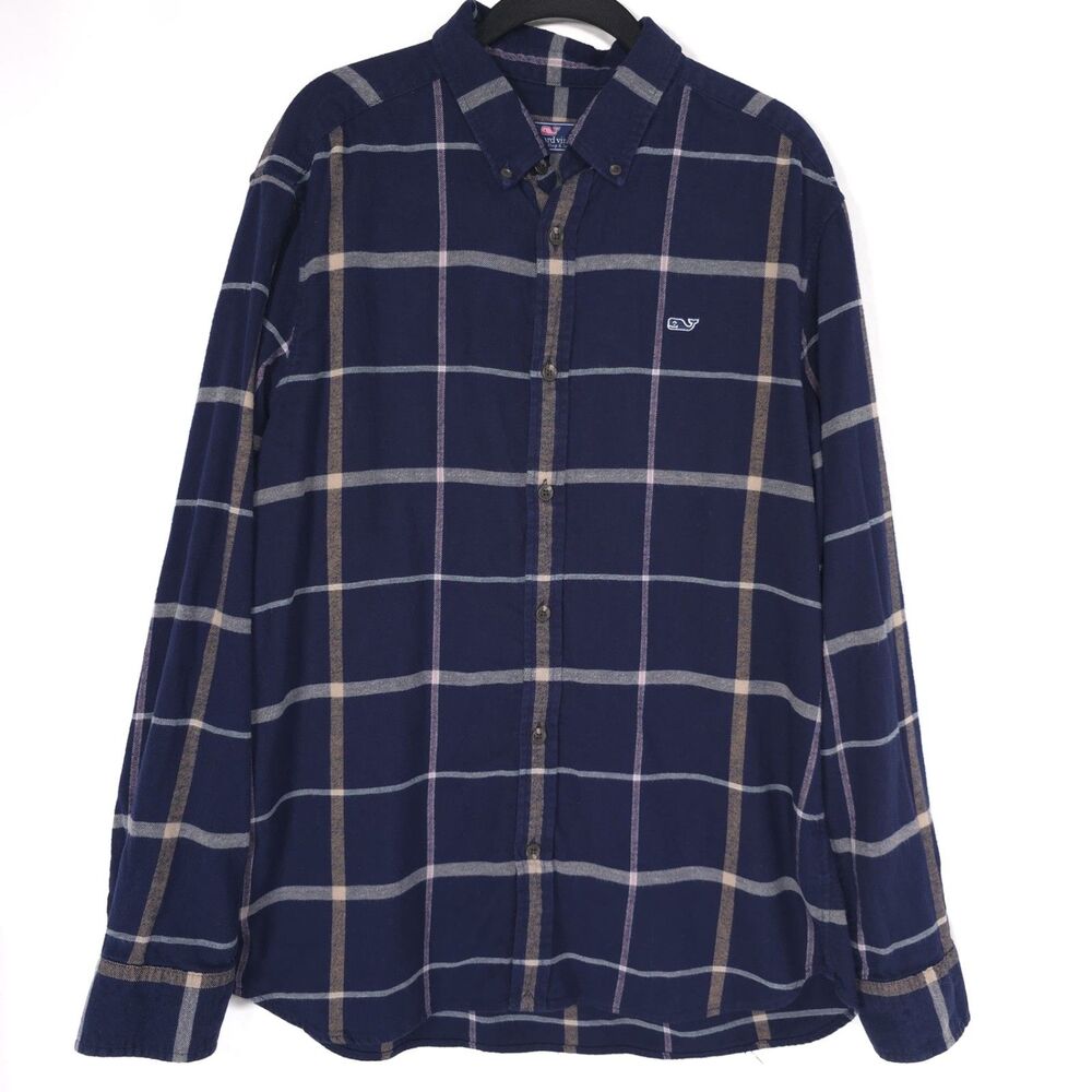 VINEYARD VINES Mens Plaid‎ Shirt LARGE Navy Flannel Casual Preppy 1W012414